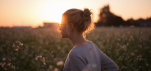 Young woman walking at sunrise enjoying herself after her depression was lifted by ketamine off-label.