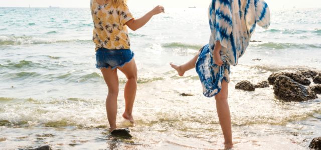 Remission by ketamine treatment allows these girls to play in the surf.