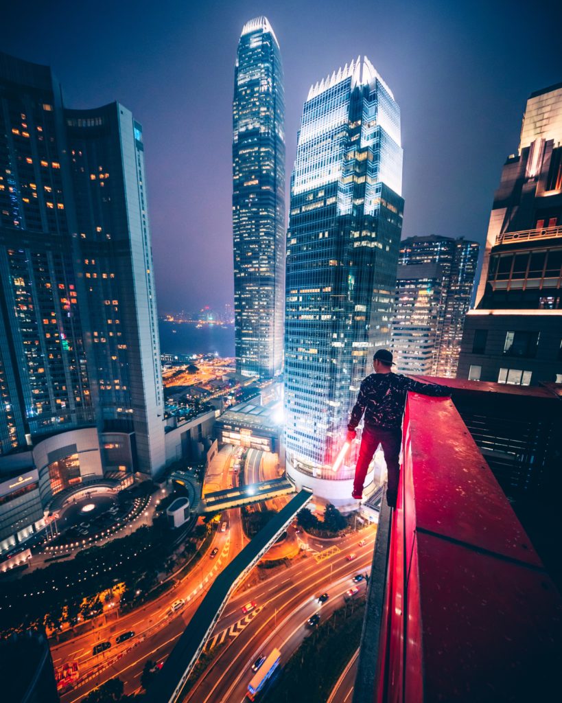 Man stepping off skyscraper from despair of insomnia and suicide.
