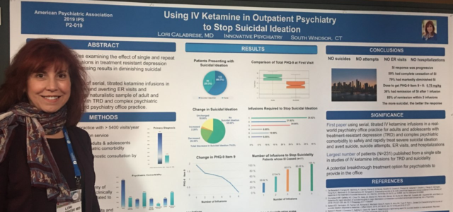 Dr. Calabrese's poster presentation about ketamine stopping suicidality and innovation and collaboration improve access to care.